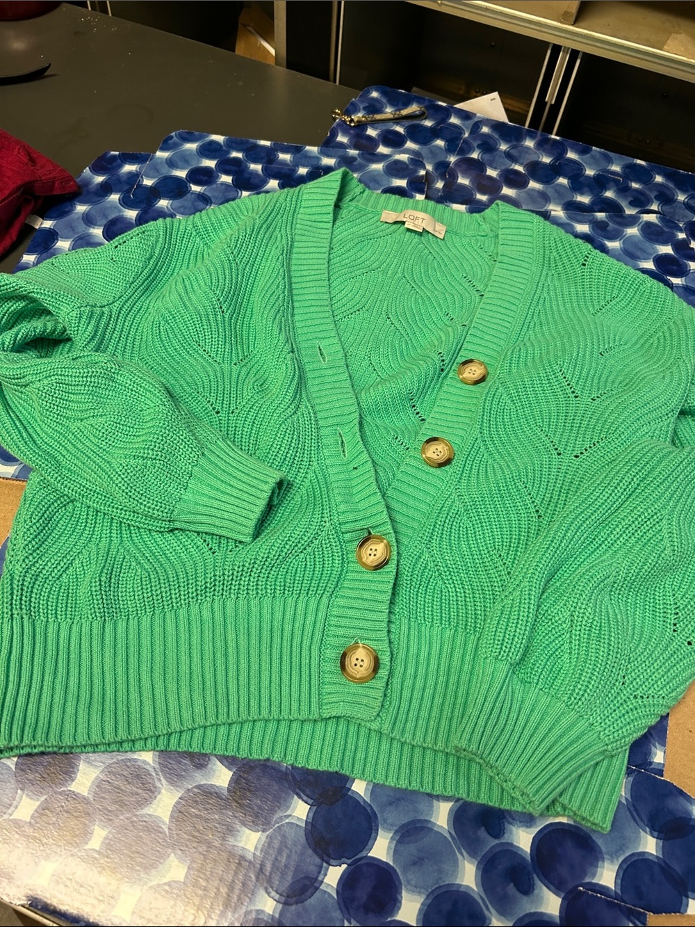 LOFT Mint Green Cable-Knit Button Cardigan